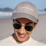 Stylish and sustainable low-profile six-panel hat with 'No Space For Waste' slogan, crafted from light-weight cotton canvas, perfect for eco-aware fashion statements.
