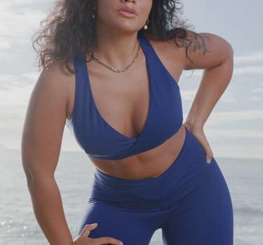 Indigo Blue Liv Sports Bra by F.lux: Dynamic Support Meets Sustainable Chic in Women's Activewear.