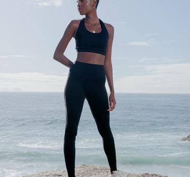 Empowering Black Leggings with Double-Layer Waistband, Ideal for Fitness and Casual Wear, by Eco-Friendly F.lux.