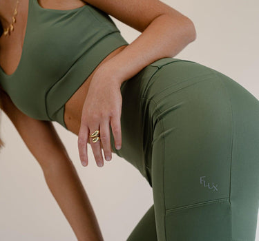 Olive Green Tina Pocket Shorts for Active Australian Women, Featuring Eco-Friendly Biodegradable Fabric.