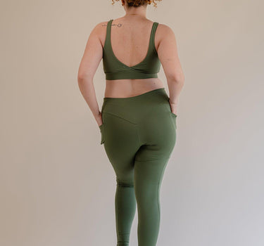 Eco-conscious Olive Green High-Waist Leggings made from biodegradable fabric, perfect for the sustainable style enthusiast.
